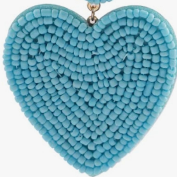Handmade Large Sky Blue Heart Beaded Earrings Seed Beads Statement Jewelry New - Picture 4 of 5